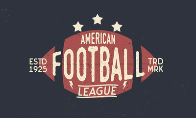 Football league logo. American Football ball. Trendy retro logo. Vintage poster with text and ball silhouette. Template. Vector Illustration