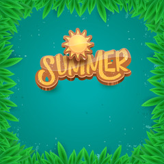vector summer label paper art syle on green foliage background . Summer beach party poster, flyer or banner design template.