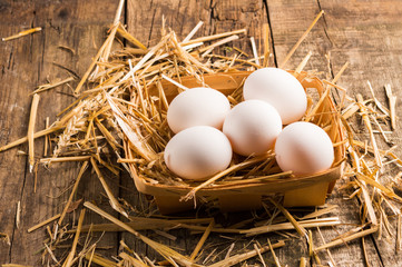 Eco products - chicken eggs with copy space