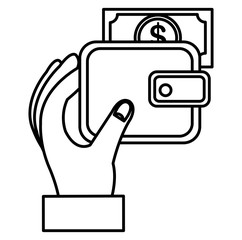 hand with wallet and bills dollars