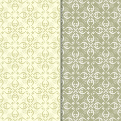Fototapeta premium Olive green and beige floral backgrounds. Set of seamless patterns