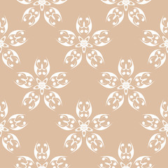 White floral pattern on beige seamless background