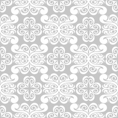 White floral seamless pattern on gray background