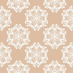 White floral seamless pattern on beige background