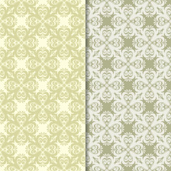 Olive green floral backgrounds. Set of seamless patterns