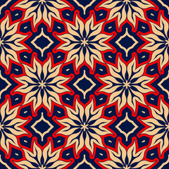 Floral seamless pattern. Colored red and blue background