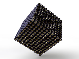 Illustration of a neocube, made of a variety of metal balls, small spheres supplied by the cube. 3D...