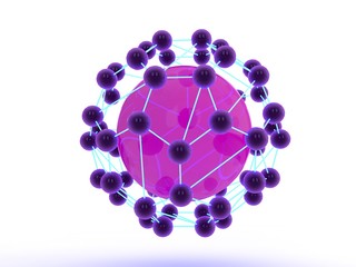 Illustration of a purple spherical molecular lattice with the ball in the center on a white...
