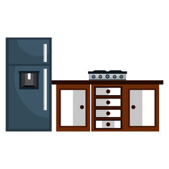kitchen drawer wooden with stove and fridge