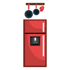kitchen fridge with utensils hanging