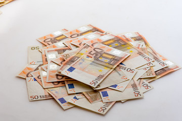 Obraz na płótnie Canvas Pile of banknotes of 50 Euro
