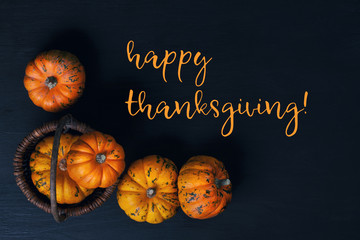 Happy Thanksgiving greeting card with orange pumpkins