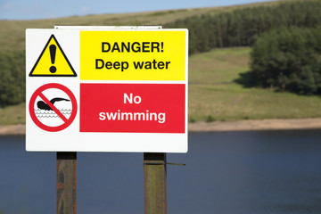 A sign advising that there is deep water and no swimming 