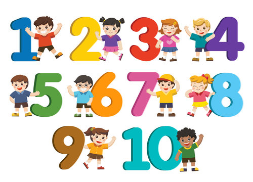 Back to School. Vector illustration set of school kids and colorful number shaped.