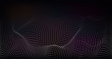 Wavy dynamic background with white particles. Big data, grid of technologies.