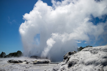 Pohutu geyser in New Zealand erupting