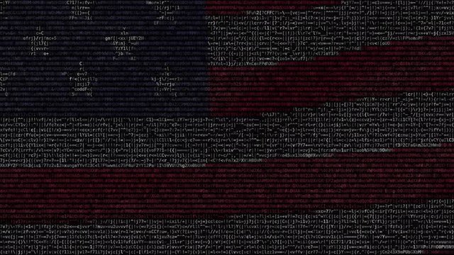 Details of waving American flag made of text symbols