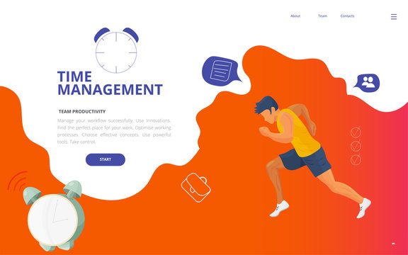 Time management burnout and workload concept vector illustration. Time Deadline Management site landing page wireframe, workflow report presentation template.