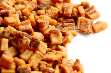 Pork crackling after made a Lard.
Pig product.