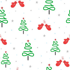 Seamless Christmas pattern. New Year`s vector background. Nice illustrations for greeting cards, banners, wallpapers, kraft paper, textiles. Children's texture for decoration for the holiday, party.