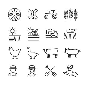 Vector image set of agriculture and farm line icons.