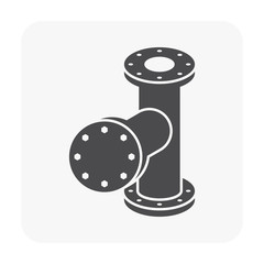Pipe vector icon. Connection by flange fitting. Part for pipeline construction to transportation water, oil and gas. Also for water supply infrastructure, wastewater treatment, plumbing and irrigation