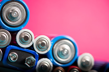 Ecology recycling concept. Many different types used or new battery