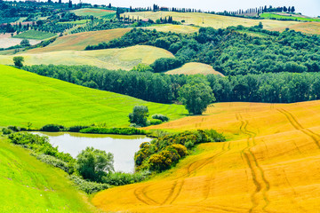 Beautiful landscape of the hilly Tuscany in Valdorcia, Italy