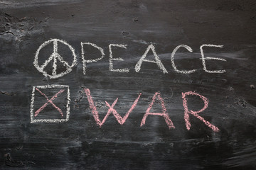 inscription peace and war on a black background. "No war" concept