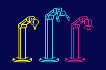 Set of robotic arms. line style. isolated on blue background