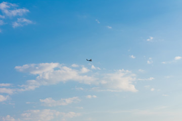 Seaplane. Flying boat on blue sky.