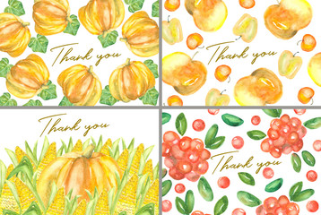 set of thank you cards with watercolor crops