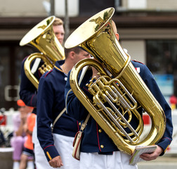 Street musician playing tuba