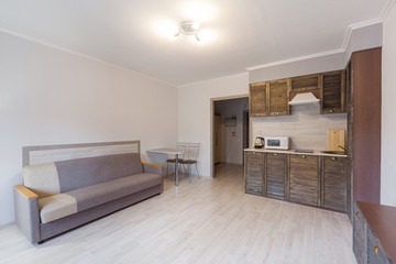 Fototapeta na wymiar Small studio apartment and kitchen hightech interior