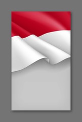 Indonesian patriotic background with national colors. Realistic waving indonesian flag on grey background. Indonesia republic day vector card with empty space. Independence and freedom