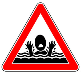 sd74 Schild-Dreieckig - german: Ertrinkungsgefahr / Hochwassergefahr - Hinweis Zeichen - Achtung - english: warning - danger of drowning / due to flooding - triangle red xxl g6459
