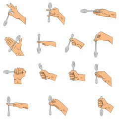Hand draw. Hands with fork.