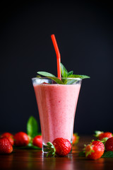 strawberry fresh sweet smoothies in a glass