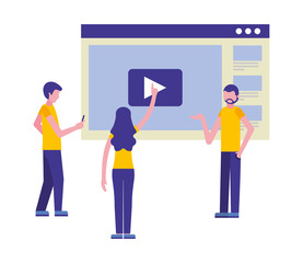 web page template with symbol play and people