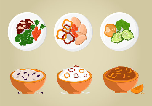 Rice and Porridges Collection Vector Illustration
