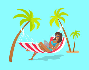 Joyful Freelance Worker on Summer Vacation Banner