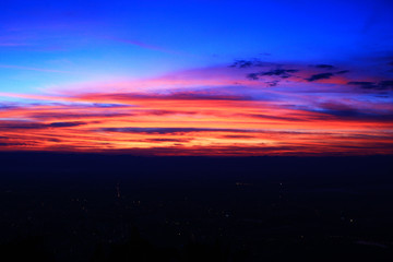 Fototapeta premium Landscape with Twilight of colorful sunrise on the Mountain and colorful sky in the morning of Thailand