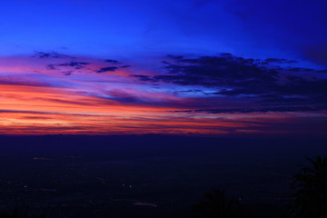 Fototapeta na wymiar Landscape with Twilight of colorful sunrise on the Mountain and colorful sky in the morning of Thailand