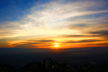 Landscape with Twilight of colorful sunrise on the Mountain and colorful sky in the morning of Thailand