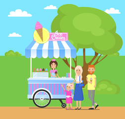Ice Cream Stand in Green Park Vector Illustration