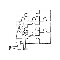 man in the knee connecting pieces of puzzle