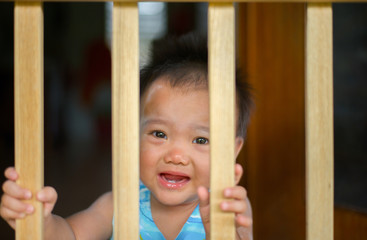 Fototapeta premium Asian baby face is crying