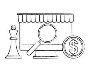 computer magnifying glass chess king and coin