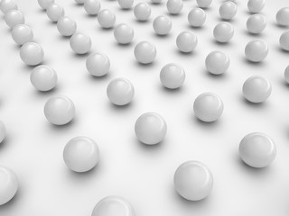 a lot of balls on the surface is white, in a strict order, casting a shadow on the surface. Illustration on white background, isolated. 3D rendering