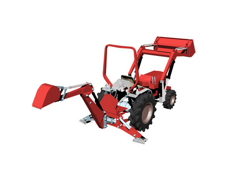 Roter Traktor mit Schaufel 